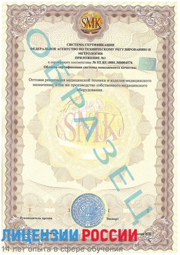 Образец сертификата соответствия (приложение) Шерегеш Сертификат ISO 13485